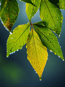 雨水背景素材摄影照片_雨季中的树叶