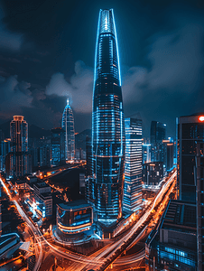 晚霞背景摄影照片_深圳城市建筑风光夜景