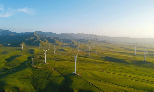 因地制宜摄影照片_新疆草原风车风力发电资源利用全景