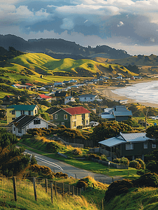 科罗曼德尔摄影照片_新西兰海滨小镇