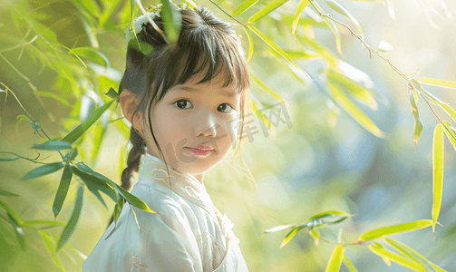 复古传统中国风摄影照片_竹林中国风小女孩