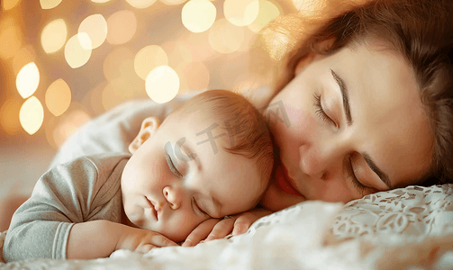 儿童睡觉摄影照片_母婴睡眠陪伴