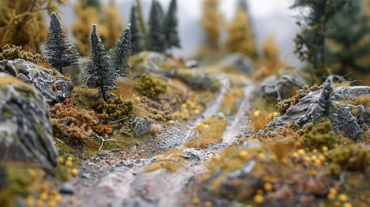 山林林间小路模型立体描绘摄影照片简单