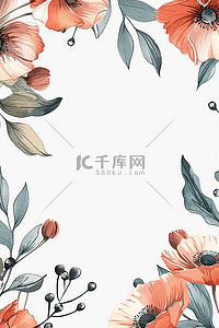 中间空白的背景图片_红色绿植花朵边框手绘背景春天