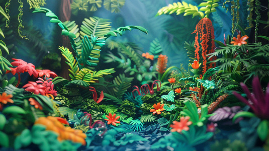 丛林立体摄影照片_奇幻森林丛林模型立体描绘摄影照片创新