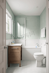 浅色浴室白色浴缸摄影图4