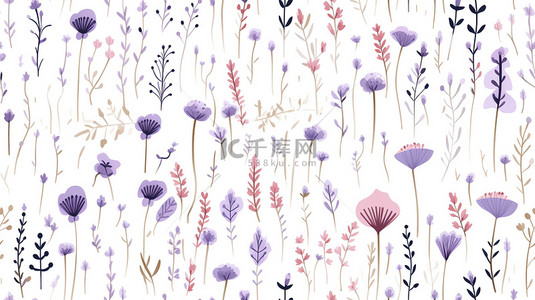 浅紫粉色和靛蓝可爱的小花草背景图