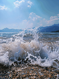 沙滩大海图摄影照片_海浪浪花滇池