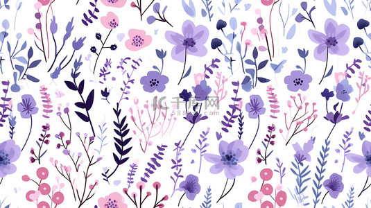 浅紫粉色和靛蓝可爱的小花草背景图片