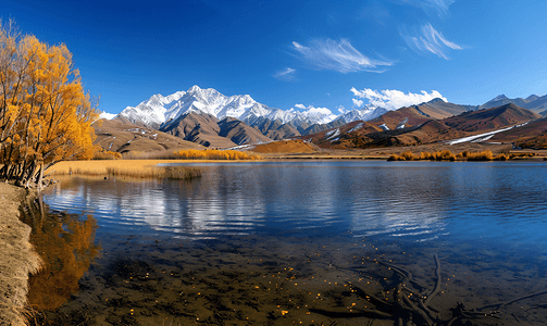 西藏背景摄影照片_西藏纳木错雪山圣湖