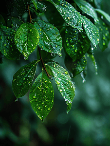 雨季摄影照片_雨季中的树叶