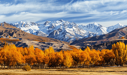 北疆秋色雪山全景