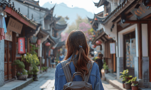 象山旅行女性背影