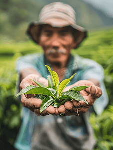 植树背景摄影照片_茶农手捧一把茶叶