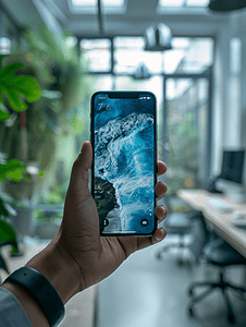 商务办公室手拿手机照片