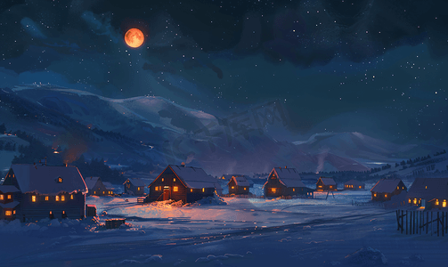 冬天的夜景摄影照片_北极村宁静的夜晚