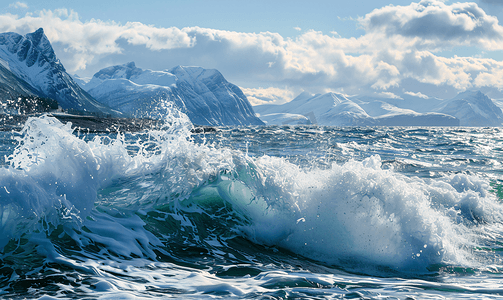 北冰洋挪威海的海浪波涛汹涌