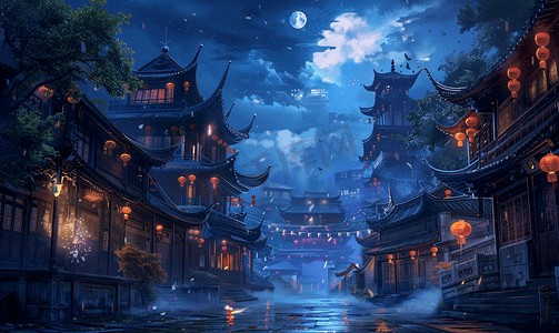 中国年图片摄影照片_阆中古城夜色
