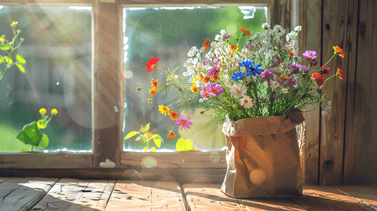 纸袋中的彩色野花摄影11