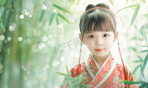 古代人物中国风摄影照片_竹林中国风小女孩