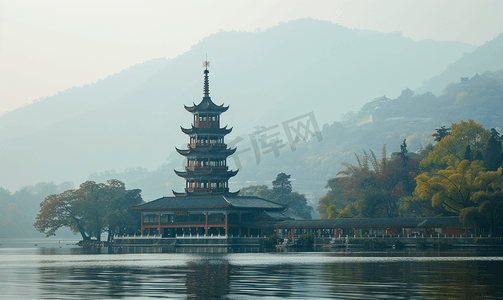 雷锋横版摄影照片_西湖雷锋塔旅游目的地