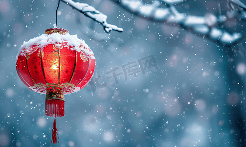 中国风古韵摄影照片_红灯笼下雪