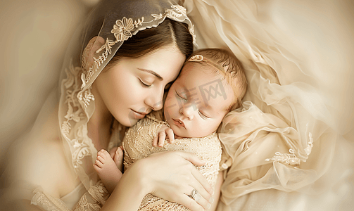 母婴妈妈抱着宝宝睡觉