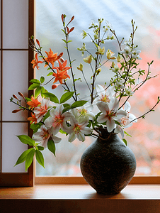 家居仿真花详情页摄影照片_日式插花屏保