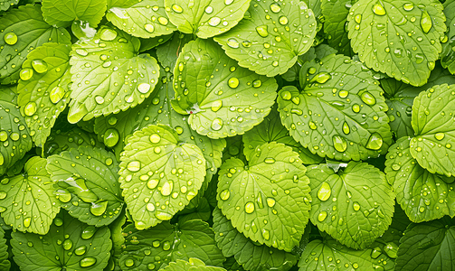 创意绿色树叶摄影照片_雨后清新树叶水滴纹理特写背景
