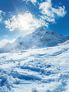 雪白色雪山背景