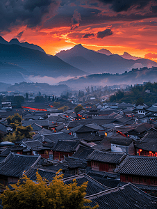 丽江塔城摄影照片_丽江拉市海夕阳