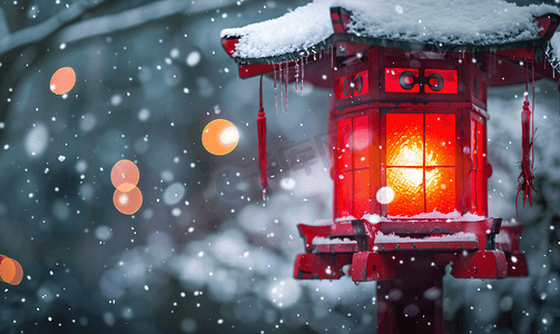 红灯笼下雪