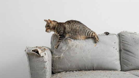 灰色沙发猫猫立体描绘摄影照片