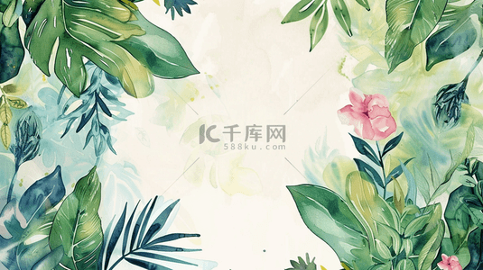 绿叶小植物背景图片_彩色手绘植物装饰边框背景1