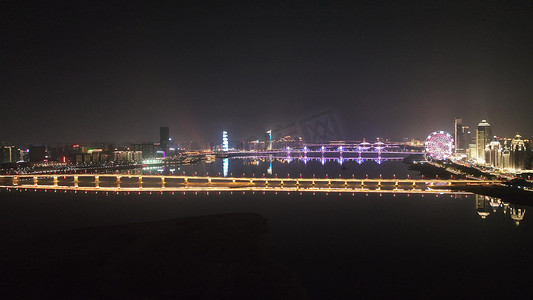 南昌大桥摄影照片_航拍南昌夜景赣江南昌大桥朝阳大桥夜景