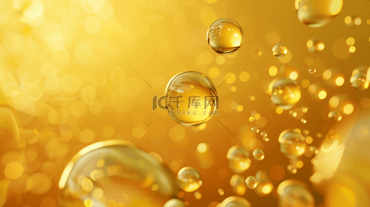 医美金色气泡分子水珠透明光亮金色背景图片