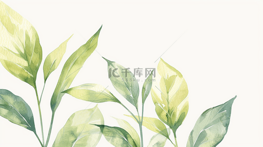 水彩清新绿色背景图片_水彩绘画清新树叶花盆花朵的背景2