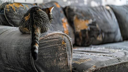 立体灰色摄影照片_灰色沙发猫猫立体描绘摄影照片