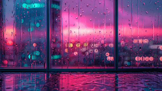 彩色灯光玻璃上雨季下雨的背景6