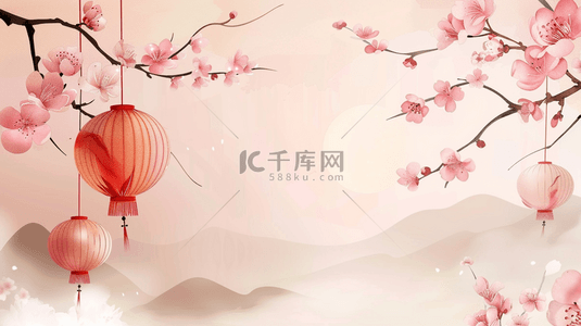 树枝国风背景图片_粉色中国风盛开的樱花背景5