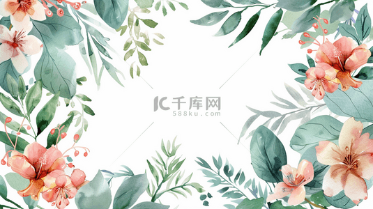 手绘植物绿叶背景图片_彩色手绘植物装饰边框背景12