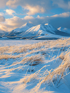 绿地白云摄影照片_一望无际的雪山草原