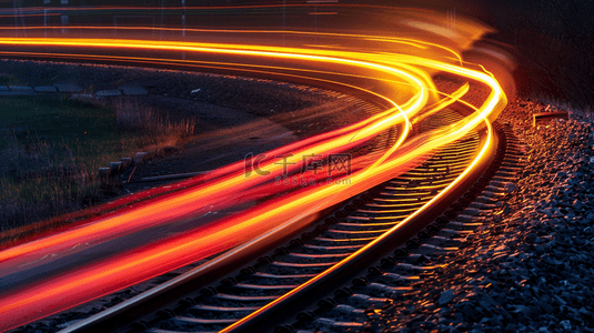 深色夜晚铁路轨道黄色光线轨道的背景3