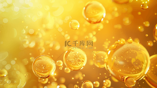 水素材背景图片_医美气泡分子水珠透明光亮金色背景