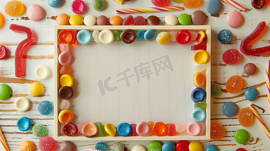 糖果彩虹糖相框摆拍立体描绘摄影照片3d