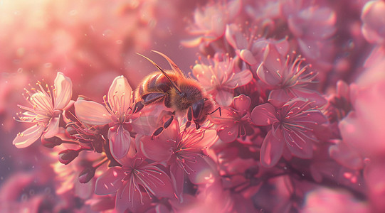 装饰花朵蜜蜂采蜜立体描绘摄影照片