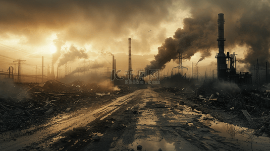 人为污染背景图片_深色化工厂烟筒排气污染的背景3