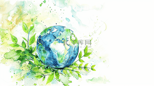 简约绿色绘画地球树叶树木的背景14