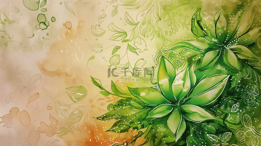 春季背景图片_手绘绿植植物自然叶子装饰背景13