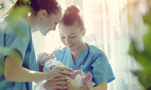 护士给新生儿按摩
